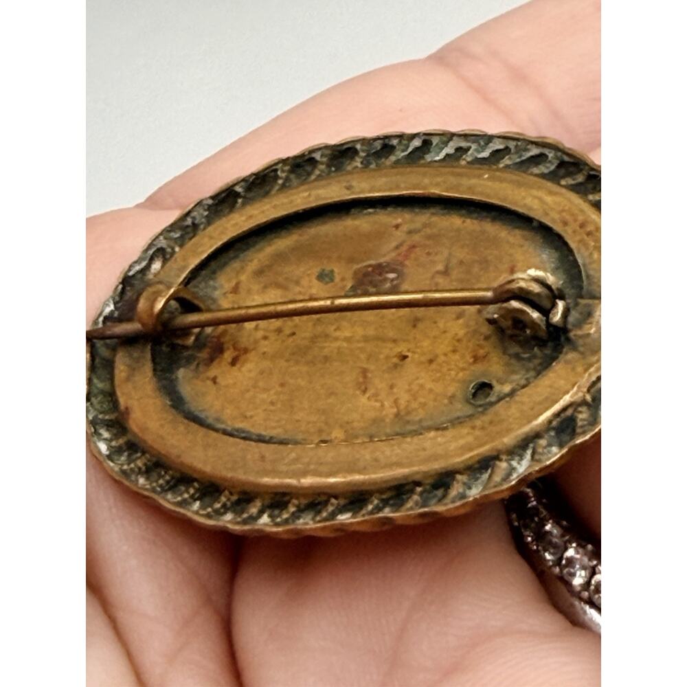 1900's Victorian Reverse Painted Swallow Bird Lapel Pin Brooch Bubble Glass Pink - Picture 4 of 11